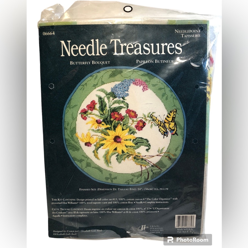 Vintage Needle Treasures Butterfly Bouquet Needlepoint Kit Pillow Flowers